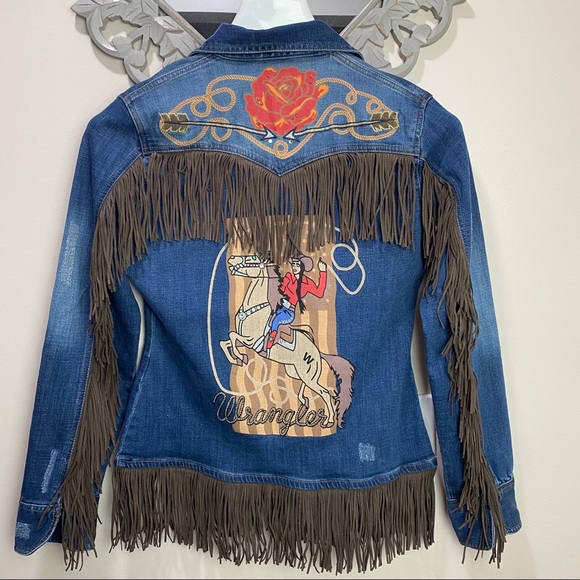 Wrangler Jackets & Blazers - Wrangler fringe denim jacket Rodeo Cowgirl